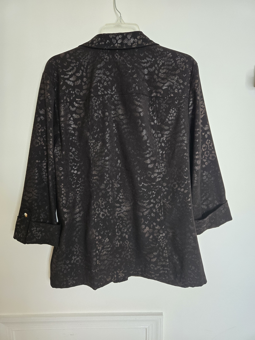 JM Collection Black Subtle Animal-Print Faux Suede Button Front Shachet Womens L - Picture 6 of 14